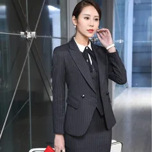 Формальная форма дизайн Профессиональный бизнес костюмы с 3 шт. куртки+ юбка жилет дамы пиджаки наряды салон красоты наборы