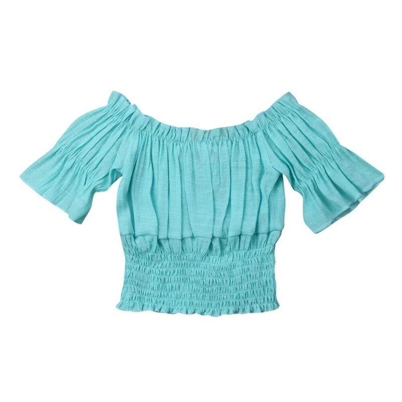 Блуза с разрезами на плечах для девочек Летняя Детская рубашка детский костюм эластичная приталенная блузка для девочек, рубашка детские однотонные топы, футболка