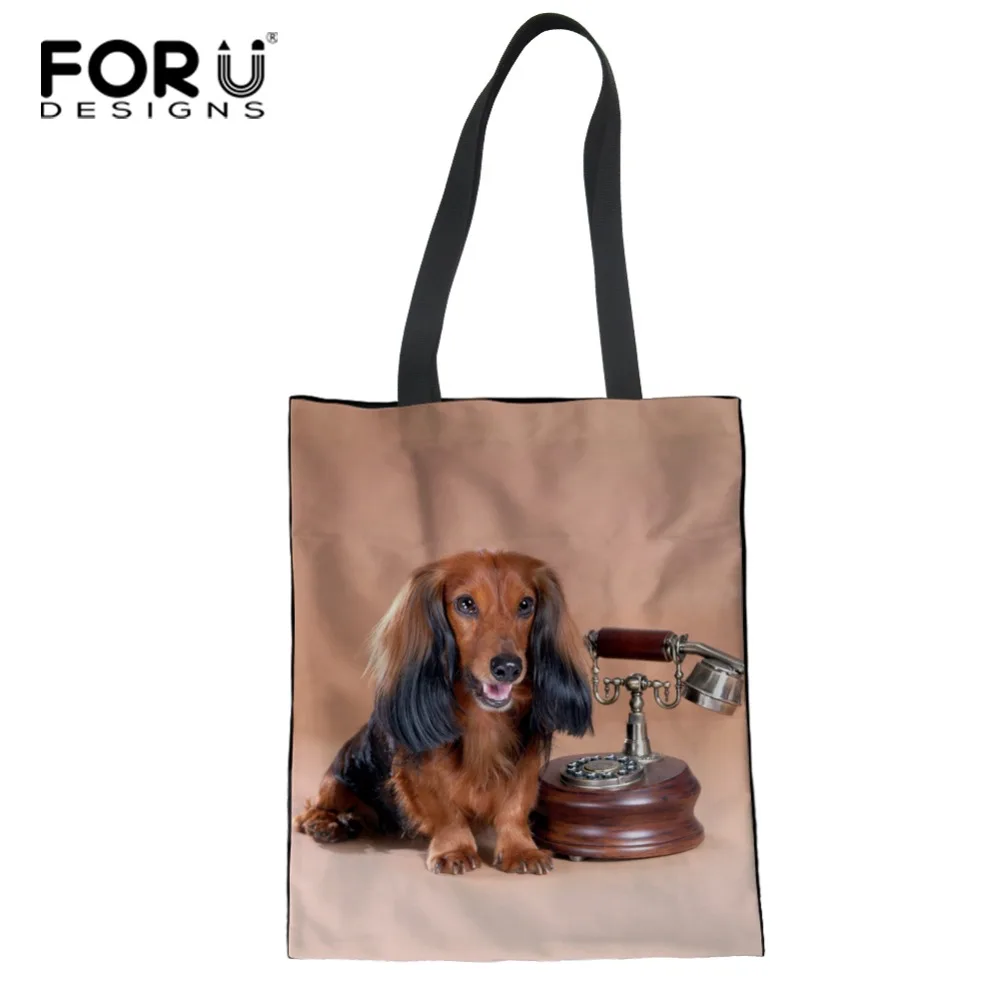 

FORUDESIGNS Women Dachshund Canvas Handbag Female Shoulder Bag Ladies Beach Tote Canvas Shopping Handbag Bolsas Feminina 2019