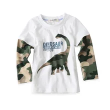 Srping/хлопковая футболка с длинными рукавами и рисунком динозавра для мальчиков Повседневная модная Осенняя детская одежда с круглым вырезом Лучший спортивный детский топ