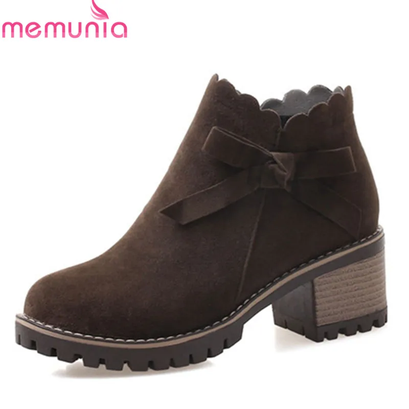 

MEMUNIA 2018 newest ankle boots for women flock autumn winter boots round toe simple zipper square heels Martin boots shoes