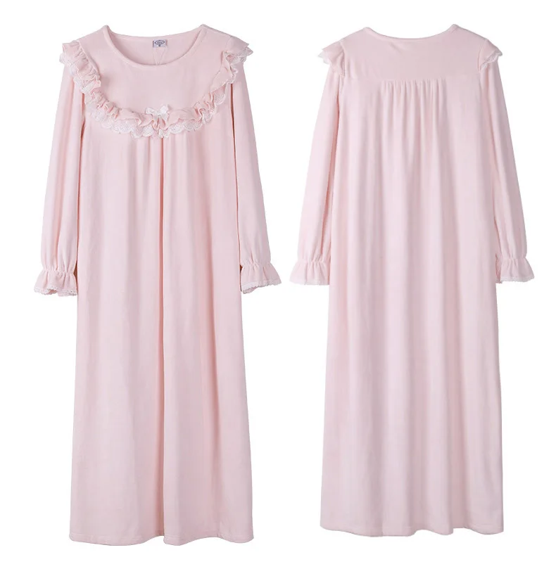 Новое Женское платье принцессы в стиле Лолиты, ночная рубашка, винтажная кружевная ночная рубашка с оборками, теплая бархатная ночная рубашка, домашняя одежда