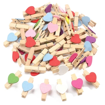 

100 Mini Wooden Love Heart Pegs Photo Paper Clip Wedding Decor Craft (Mixed)