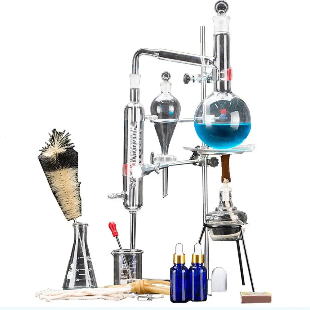 

24pcs New 500ml Lab Essential Oil Distillation Apparatus Water Distiller Purifier Glassware Kits w/Condenser Pipe Flask
