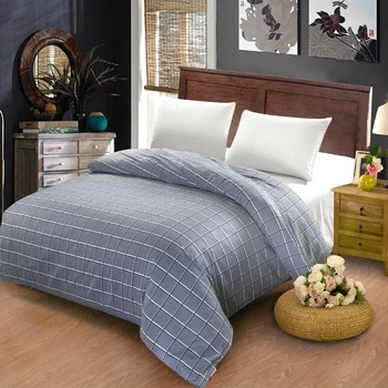 

Simple style blue white gray Plaid Bedding Duvet Cover 100% Cotton print twin King Queen size Plaid for New Fashion Home double