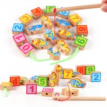 Детские игрушки деревянные рыболовные бисерные цифры игра ношение веревка резьба головоломка Раннее детство развивающие игрушки