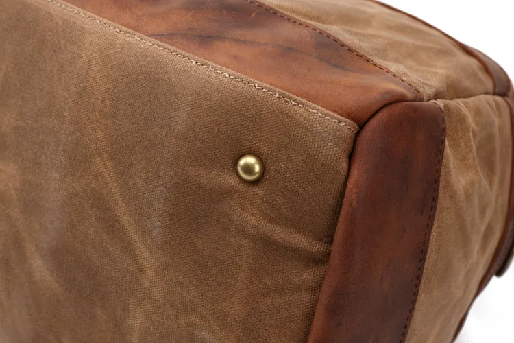 BOTTOM DETAILS of Woosir Waterproof Oil Waxed Canvas Weekender Tote