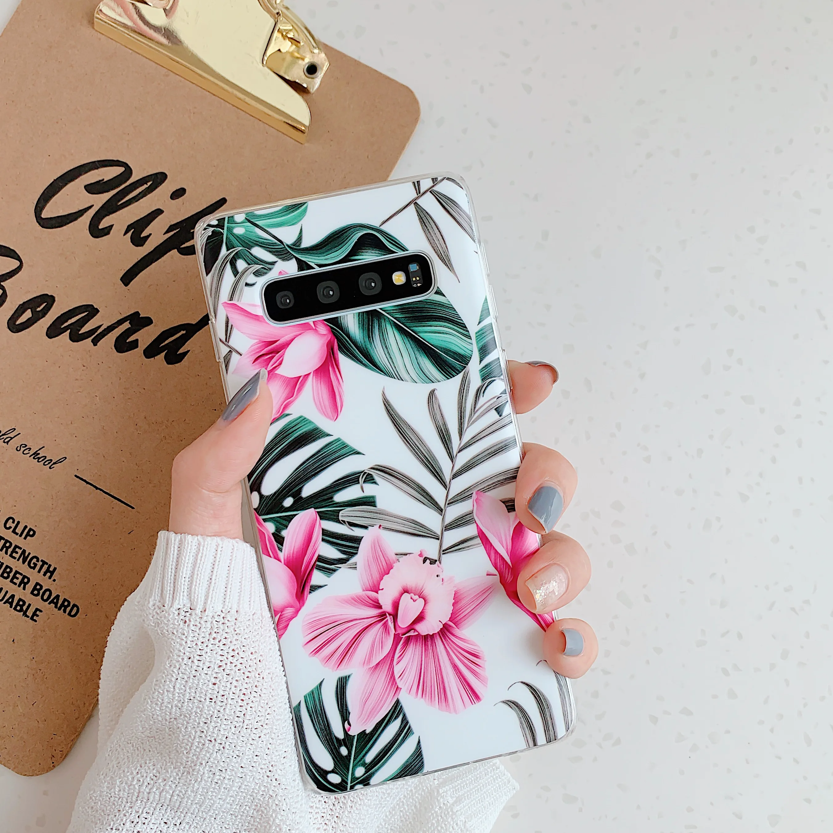 Art Flowers Marble Case For Samsung A40 A50 A70 Cover For Samsung S10E S10 S9 S8 Plus Silicone TPU Case Flower Soft Silicon