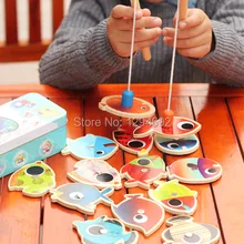 Деревянный пазл для детей Классические Магнитные Игрушки для рыбалки, подходит для детей 3 лет начальное обучение по дереву 14 шт. Магнитный пазл в виде рыбы игрушка; развивающая игрушка