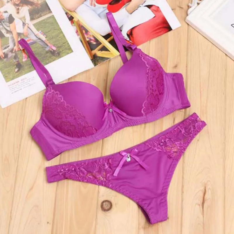 

Women Push Up Bra Sets Sexy Lace Embroidery High Quality Pad Bra Brief Sets Romantic Intimate Underwear Seamless Panty Set Thong