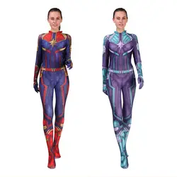 2019 Новый 3D Для женщин девочек фильма Марвел Капитан Кэрол Дэнверс Косплэй MS костюм Марвел Зентаи боди супергероя комбинезоны