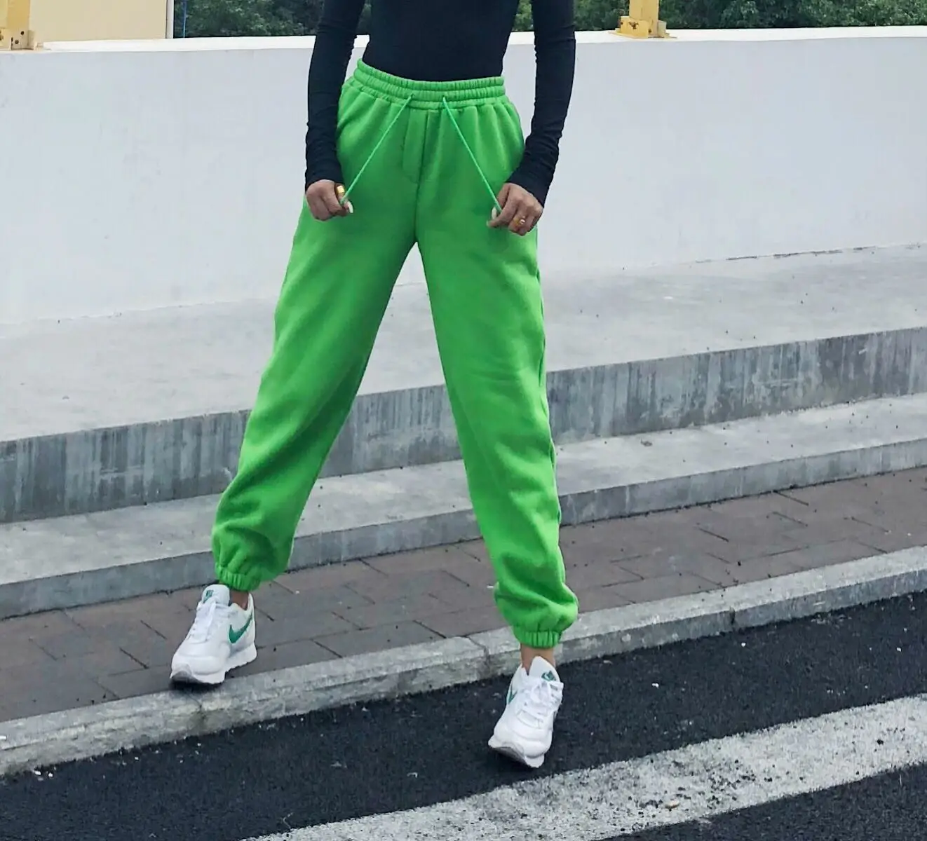 

2019 Direct Selling Loose Elastic Waist None Solid Spring New Women's Casual Pants Street Cotton Thick Bright Trousers Women