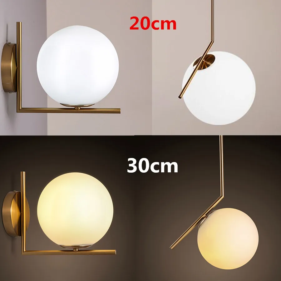 Buy 30cm 20cm Modern Nordic Round Glass Ball Wall Lamp