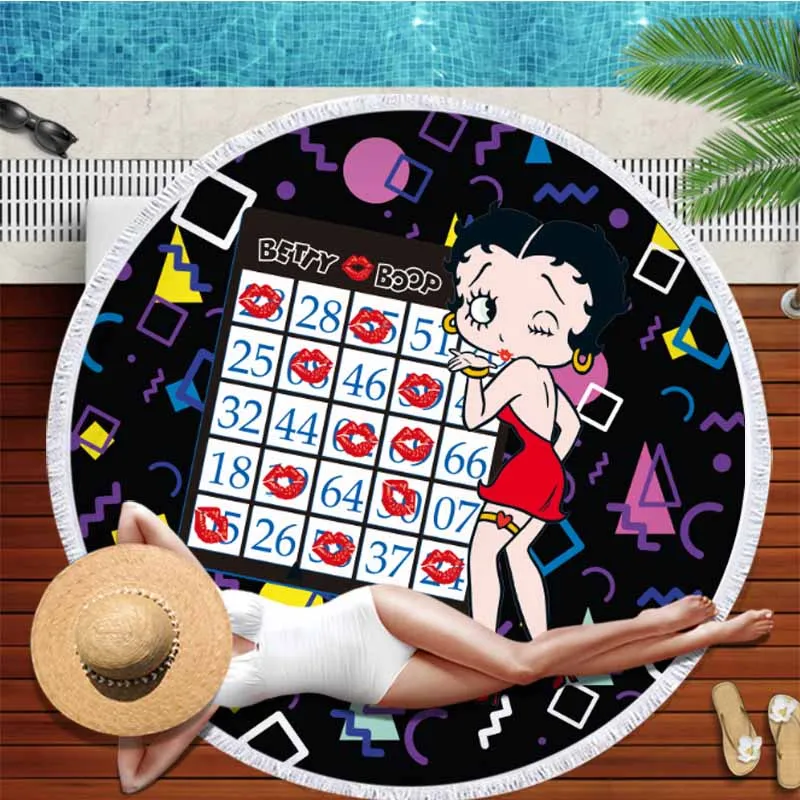 Betty Boop, круглое пляжное полотенце для взрослых, милое полотенце из микрофибры, s servitte de plage Toalla, одеяло с кисточками, гобелен, пляжный коврик - Цвет: color1