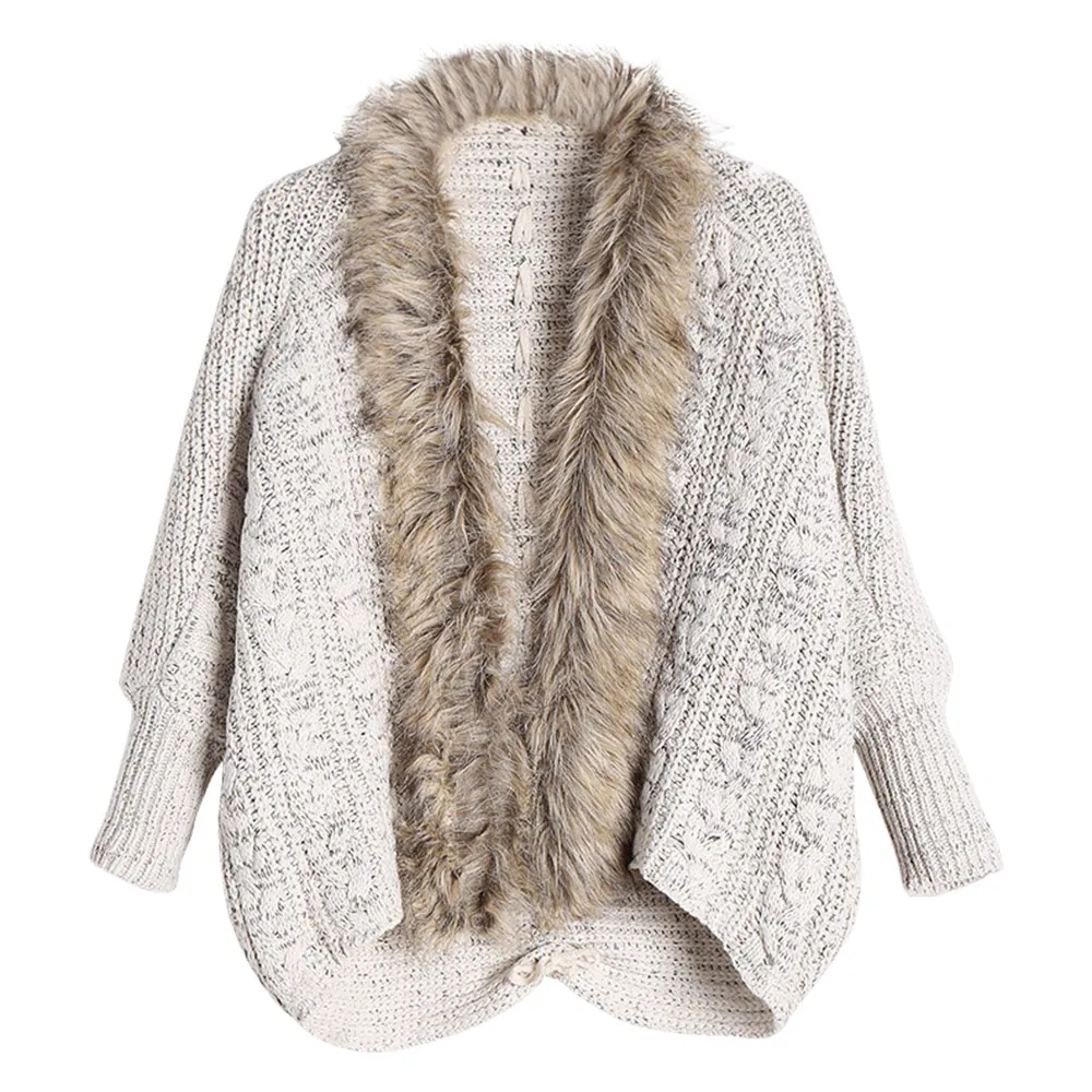 Kenancy Spring Autumn Cardigan Faux Fur Open Front Cardigans Women