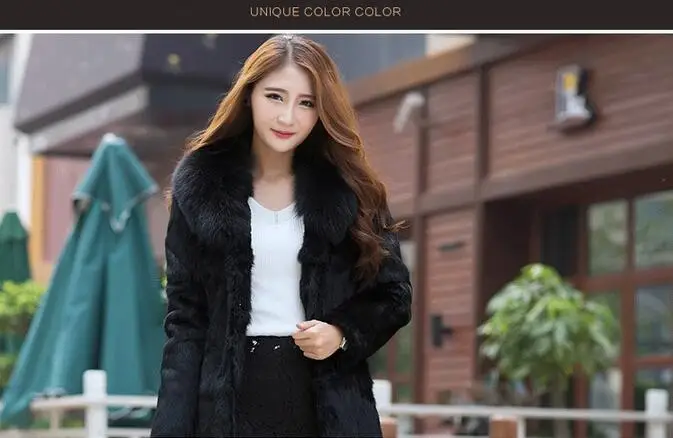 white bubble coat Women Whole Skin Rabbit Fur X Long Coat With Luxury Fox Fur Collar Real Natural Full Pelt Overcoat Genuine Fur Outwear WSR85 black down jacket