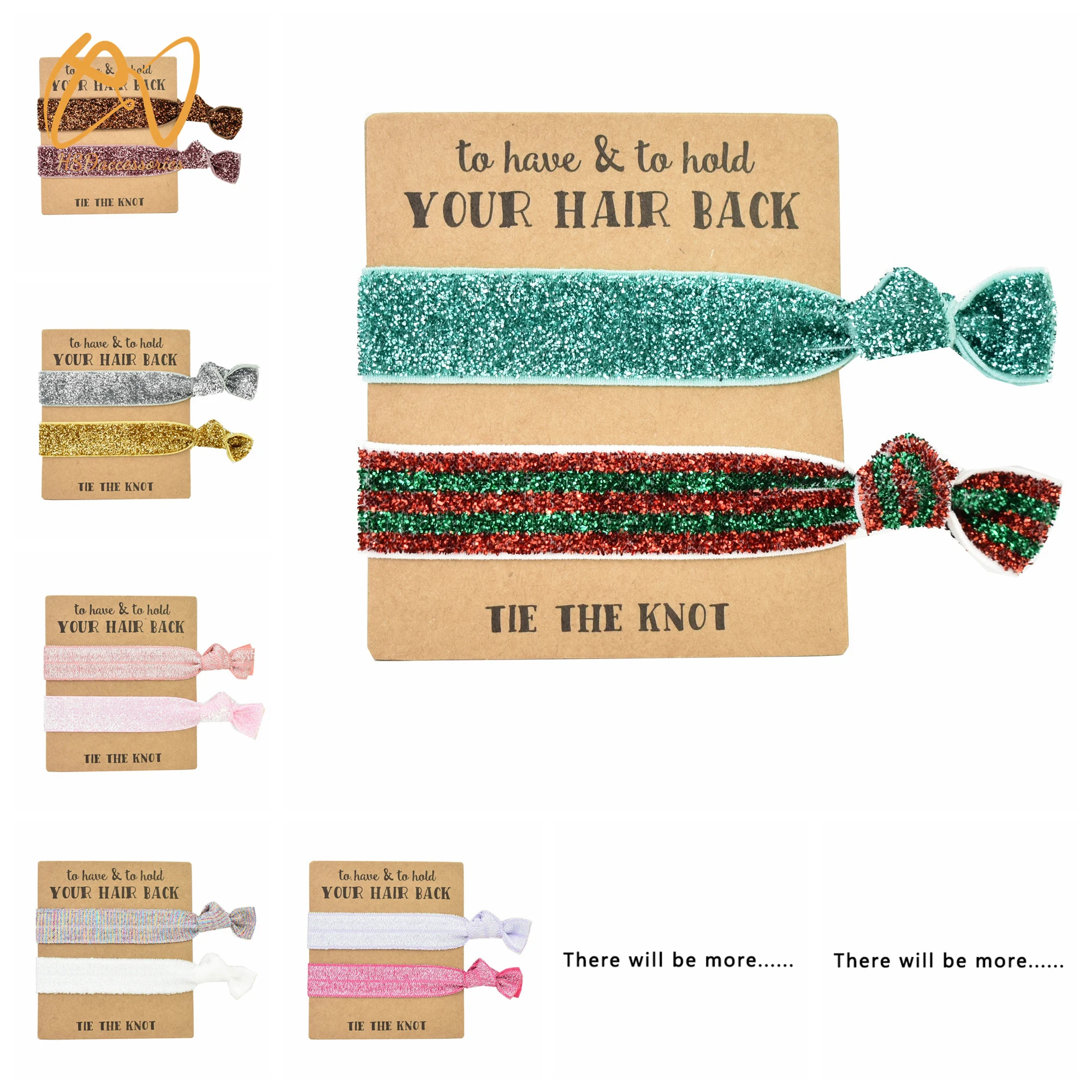 

Hsd Accessories 5 Pack glitter elastic Hair Ties No Crease Elastics Hand tied Ponytail Holders for Bachelorette Parties