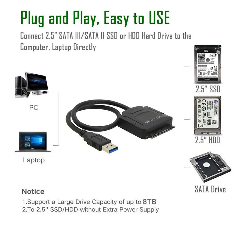 Супер скорость USB 3,0 SATA III адаптер конвертер кабель для 2," 3,5" жесткий диск HDD SSD с DC вход Jack