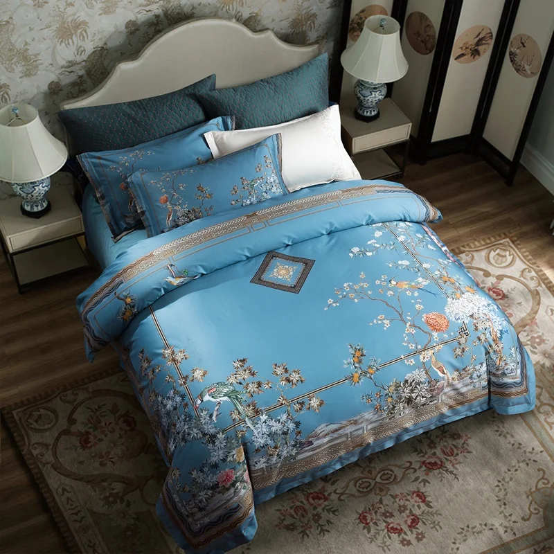 Posodono 4PCs Luxury European Royal blue duvet covers 100S Egyptian 100