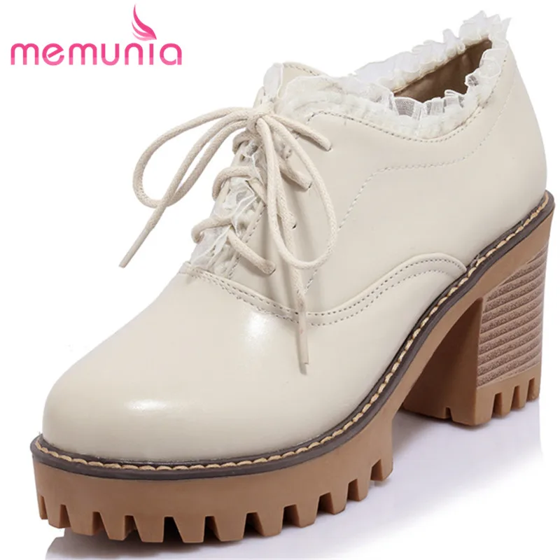 

MEMUNIA women high heels shoes fashion round toe lace-up pumps simple ruffles platform shoes new arrive single shoes