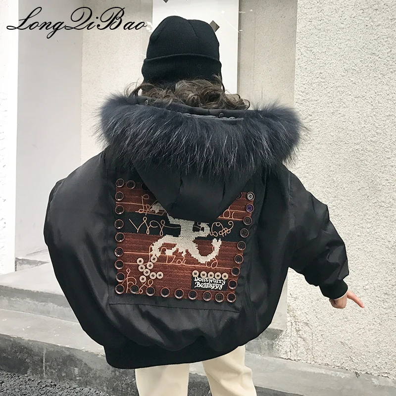 

High quality baby girl white duck down loose button embroidered pattern down jacket 2018 autumn and winter new big children's ch