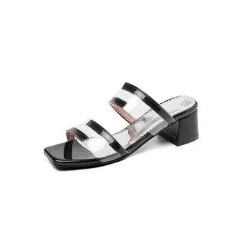

2019 summer new style with thick with square head size code 32-43 transparent wear sandals and slippers