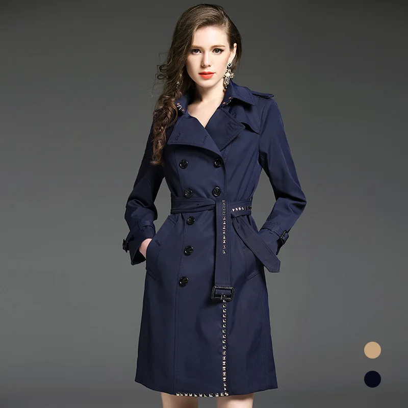 2018 New Luxury Trench Coat for Women plaid linging England Style long