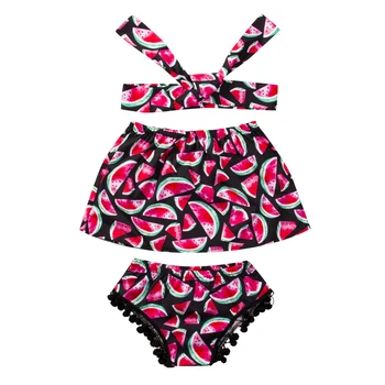 

Summer 3Pcs Newborn Baby Toddler Kids Girl Watermelon Tassel Swimwear Top+ Shorts +Headband Jumpsuit Sunsuit Outfits