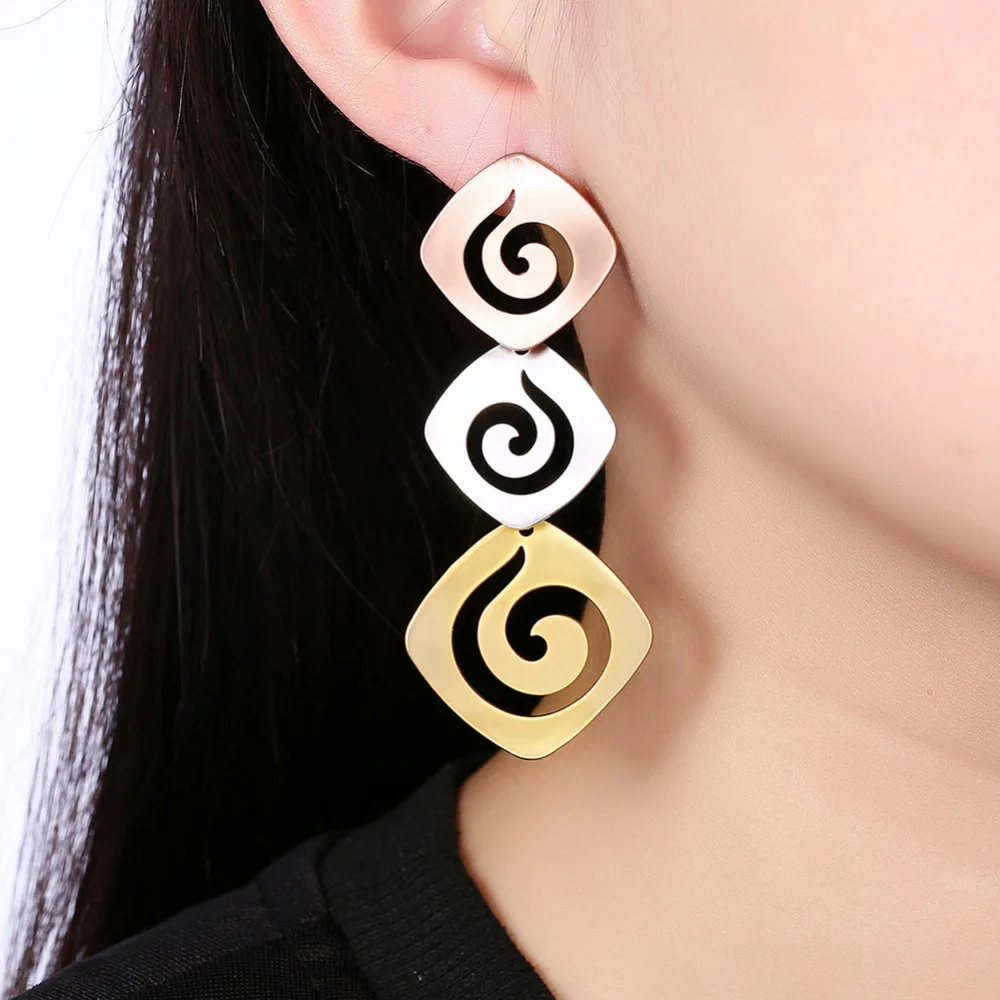 

New Geometric Series 3 Parts Drop Earrings Rose Gold/Silver/Gold Color Luxury Earrings for Women Birthday Party Gifts Wholesales