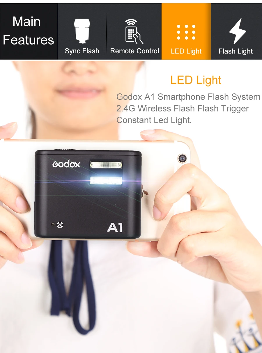 Godox A1 Смартфон Флэш-система 2,4G Беспроводная вспышка триггер Постоянный СВЕТОДИОДНЫЙ светильник с батареей для iPhone 6s/6s plus 7 7plus