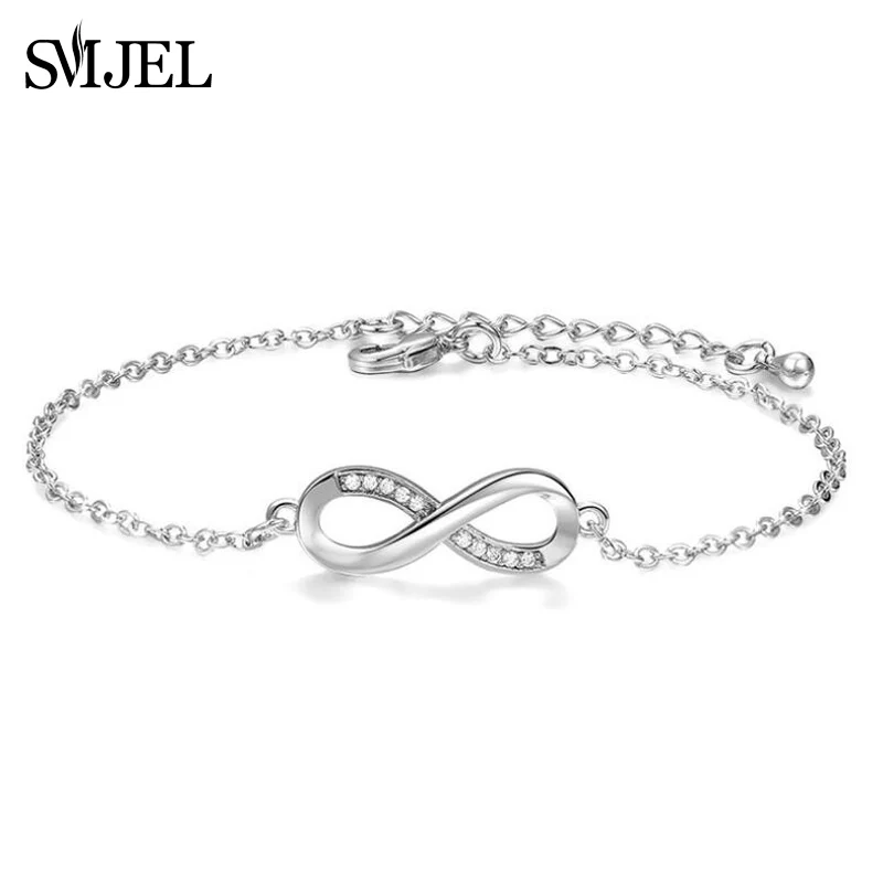 SMJEL кубический цирконий браслеты с украшением в Форме Знака бесконечности женский браслет «Лучший Друг» Manchette звено цепи браслеты мода mujer