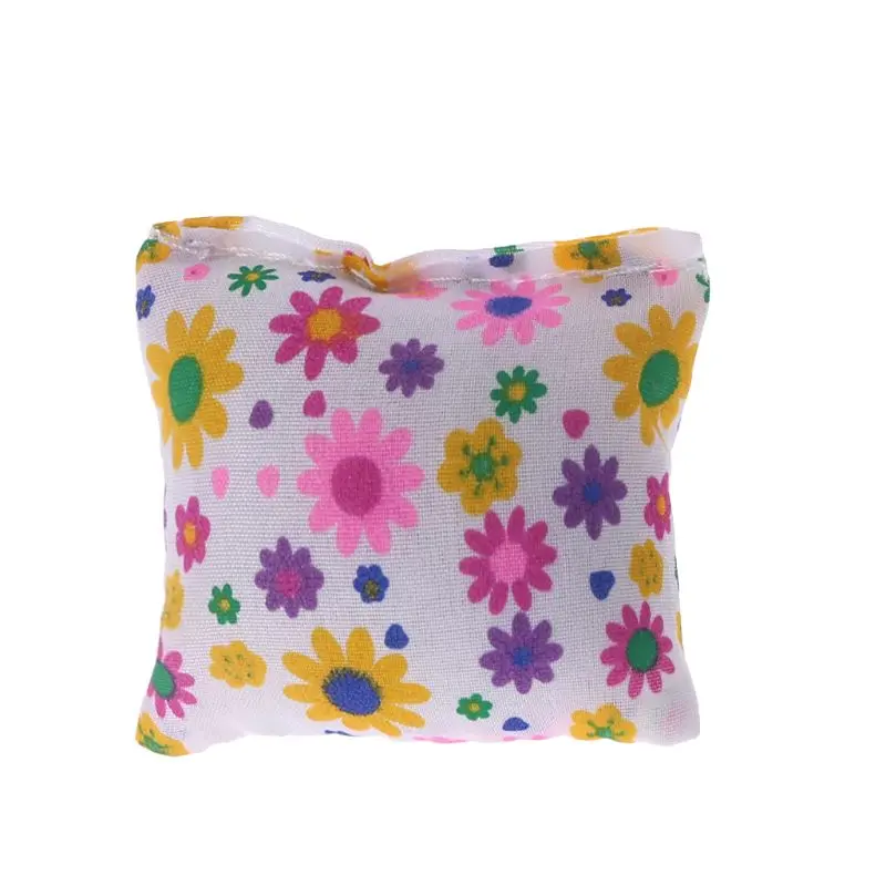 

Doll Bolster Pillow Floral Flower Printed Stuffed Sponge Soft Simulation Sofa Cushion Square Miniature Furniture Dollhouse Toys
