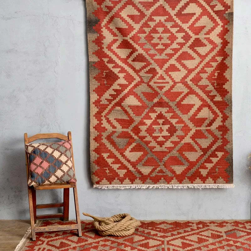 Kilim 100 wool handmade Carpet geometric Indian Rug plaid striped