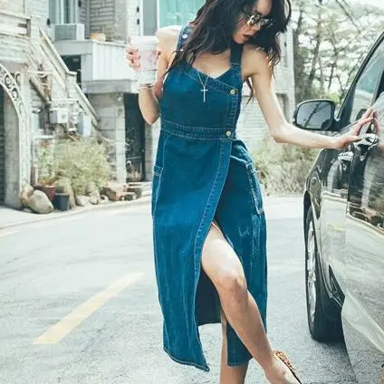 

2018 summer sexy denim dresses women pencil spaghetti strap jeans knee-length dress women
