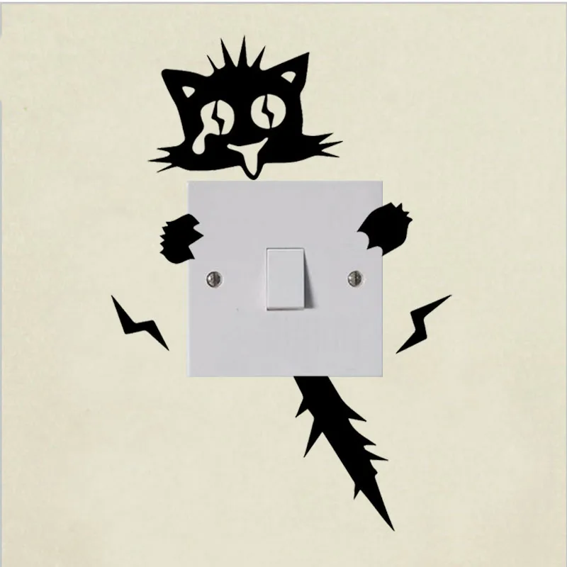 

Electrocuted Cat Kitten Switch Vinyl Decal Sticker Child Room Light Switch Wall Sticker 3SS0312