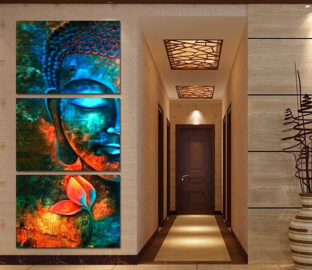 Framed 3pcs Abstract Blue Buddha Modern Home Decor Canvas Print Framed 3pcs Abstract Blue Buddha Modern