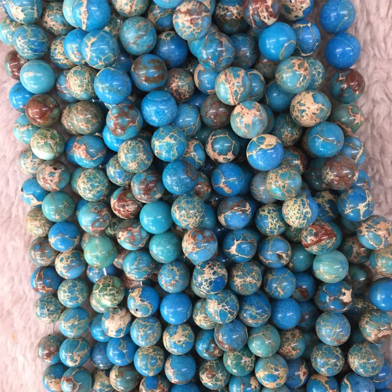 

Natural Stone Beads Blue Sea Sediment Round Loose Beads Imperial Jaspers For Jewelry Making 15.5" Pick Size 6 8 10mm Wholesale