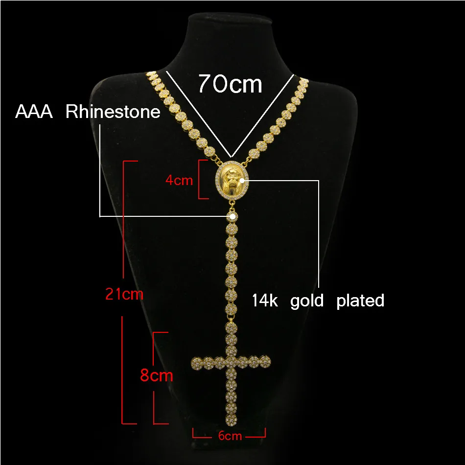 UWIN, ожерелье в виде цветка четки, звено, стразы AAA, золотой крест, голова Иисуса, кулон, Мужская хип-хоп цепочка