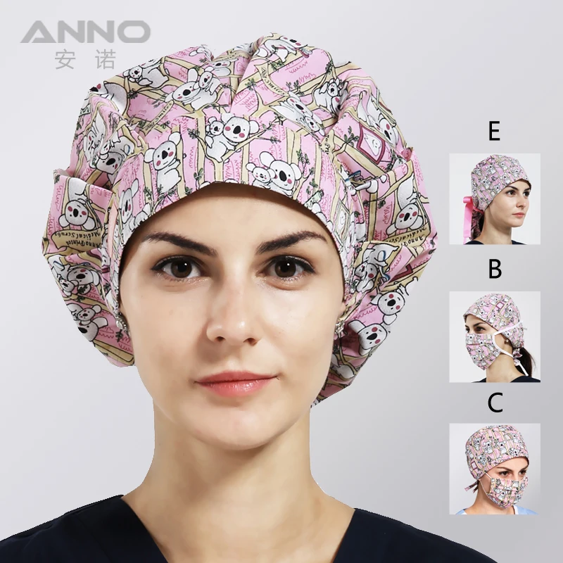 

ANNO Pink Medical Cap With 4 Designs for Long&Short Hair Hospital Doctor Cotton Surgical Caps Adjustable Head Wear Face Mask