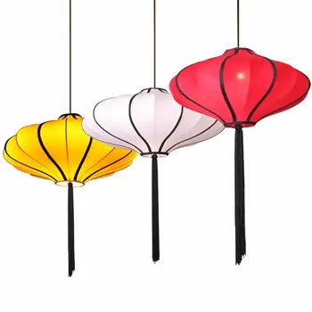 

Chinese Style Fabric Pendant Lights Restaurant Stair Cloth Lamp Lantern Modern colorful decor living room Led Hanglamp Luminaire