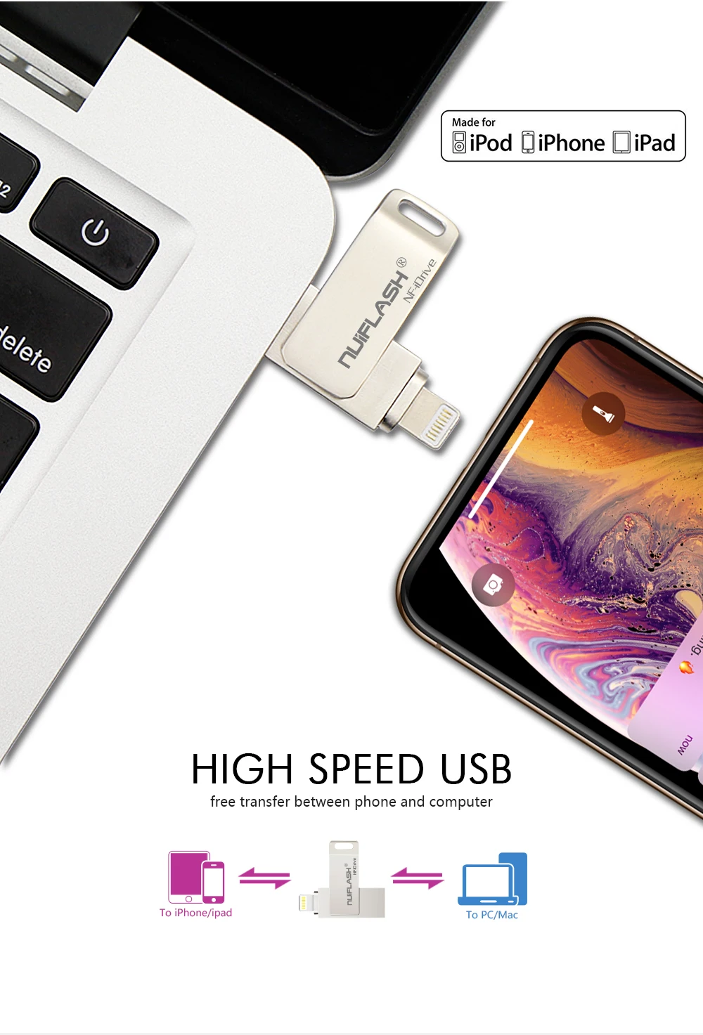 USB флэш-накопитель для iPhone X/8/7/7 Plus/6 Plus/6s/5/SE/ipad 2 в 1 флеш-накопитель 16 ГБ 32 ГБ 64 ГБ 128 ГБ флэш-накопитель usb 2,0