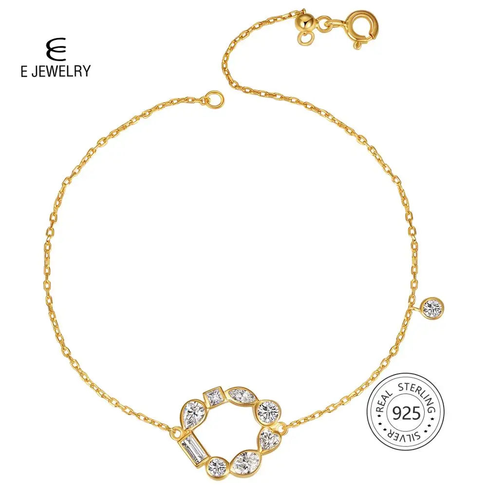 

E Jewellry 925 Sterling Silver Bracelets for Women 18K Gold Plated Hollow Round Chain Link Bracelet Brand Design Fashion 2019