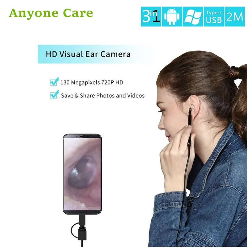 

3-in-1 USB Android Type-c Earwax Cleaner Endoscope HD Visual Ear Spoon Multifunctional Earpick Mini Camera Ear Health Care Tool