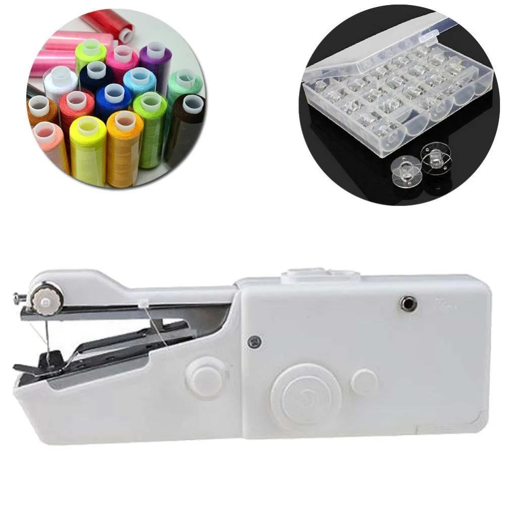 

Mini Portable Handheld sewing machine+ Empty Bobbins Sewing Machine+24 Spools Set thread Mixed Colors Sewing Polyester
