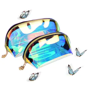 

Women Holographic Iridescent Clear Clutch Makeup Organizer Cosmetic Bag