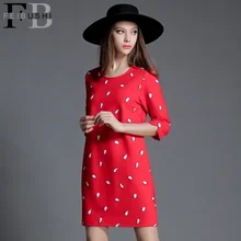 FEIBUSHI Для женщин Повседневное Печать Короткие мини хлопок плюс Размеры платье осень Для женщин О-образным вырезом Повседневное Облегающее с принтом Платья