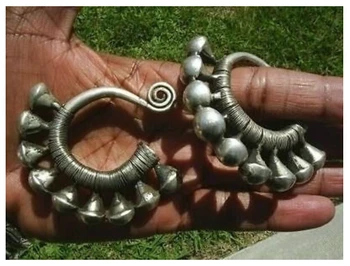

Charming Tibet Tribal Jewelry Miao Big Hollow Earrings pair