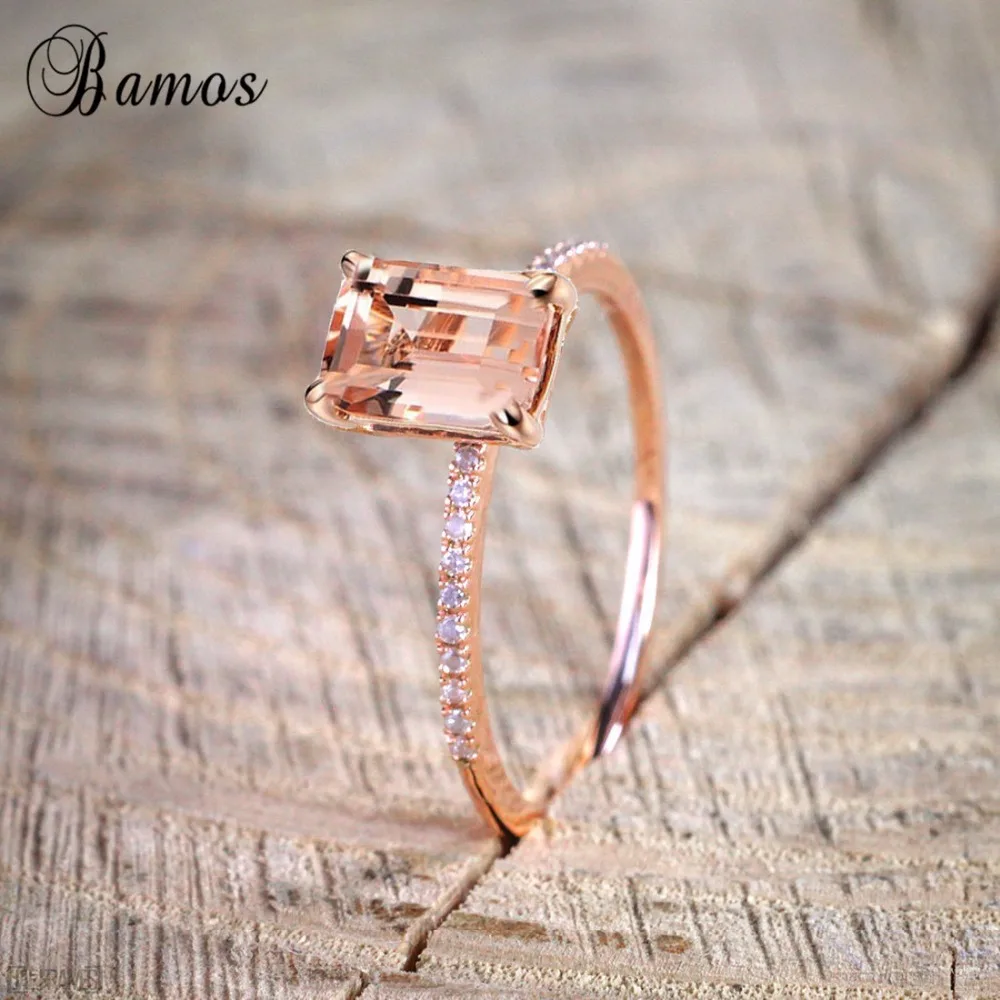 Бамос женский квадратный набор колец, роскошное 18 К кольцо с розовым золотом, винтажное обручальное кольцо, обещающее обручальное кольцо для женщин