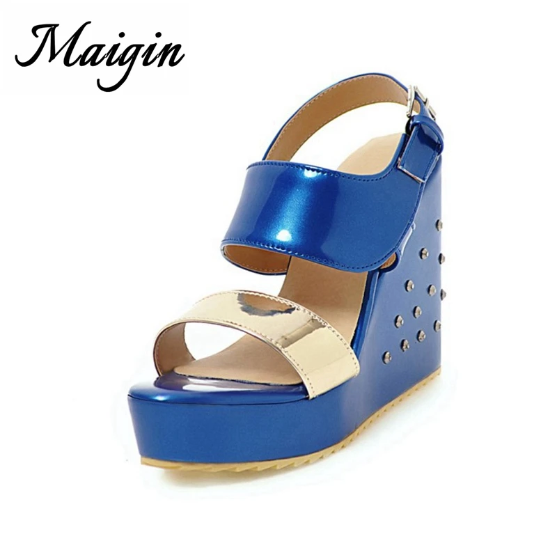 Maigin Super High Heels Platform Wedge Sandals 2018 Rivets Decoration Platform Sandals Open Toe Wedges Casual Shoes for Women