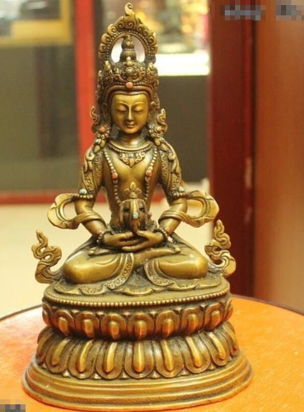 

10"Tibet Buddhism Temple Old Purple Bronze Amitabha Buddha Statue
